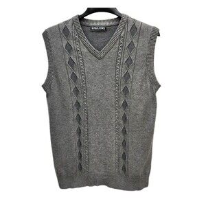 Paul Jones Sweater Vest Mens Large Gray Argyle Cable Knit Grandpacore Retro VTG